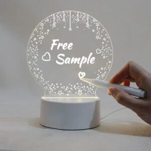 3D Acrylic Message Note Board LED Night Holiday Light Decorative Lamp for Creative Keeps Notes Drawing Table Lamp for Home D�cor/Bedroom/Gift/Office Decoration/Erasable Board (Round,1pcs)