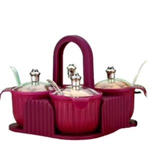 Dry Fruit Container Tray Set With Lid & Serving Tray 4 Pieces Airtight Jar For Serving Sweets, Chips, Cookies And Other Snacks (Mutlicolor, Polypropylene) Wine - Multicolor