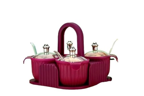 Dry Fruit Container Tray Set With Lid & Serving Tray 4 Pieces Airtight Jar For Serving Sweets, Chips, Cookies And Other Snacks (Mutlicolor, Polypropylene) Wine - Multicolor