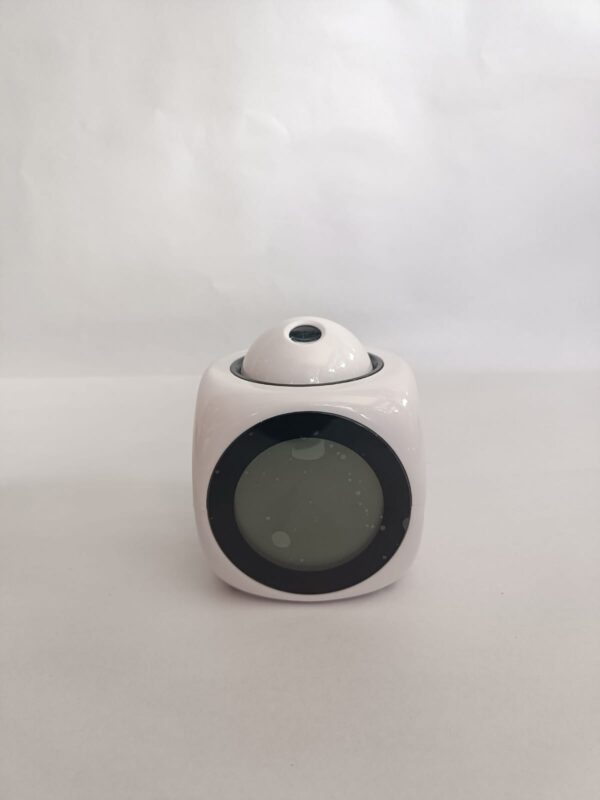 Round White Digital LCD Projector Alarm Clock with Talking Feature - Image 2