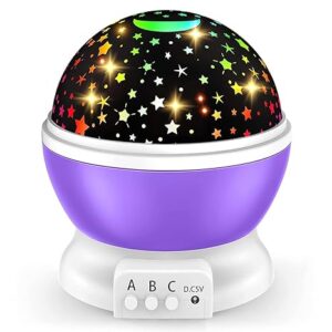 Carzillion Baby Night Lights, Moon Star Projector - 4 LED Bulbs 8 Light Color Changing with USB Cable 360 Degree Rotation, Romantic Night Lighting Lamp for Birthday (multi color)