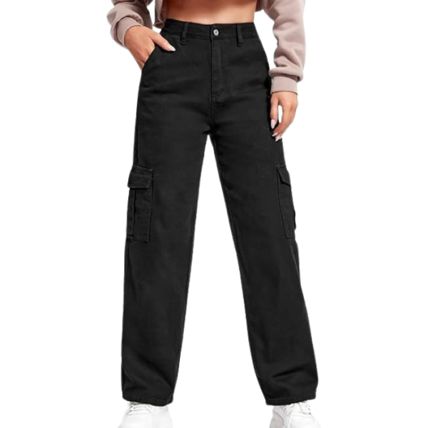 KOTTY Women's Solid Mid Rise Relaxed Fit Cargo Jeans