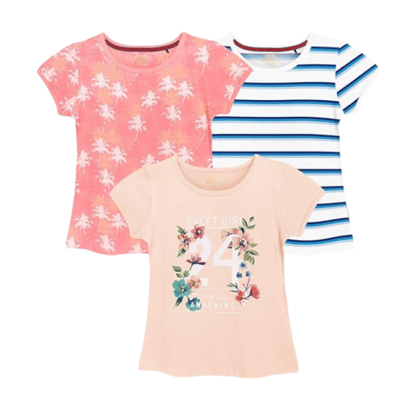 Real Basics Cotton Regular Fit Half Sleeve Cotton T-Shirts for Girls - Round Neck Tops for Girl, Multicolor
