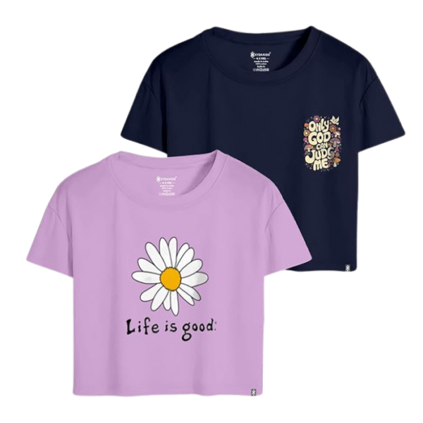 KYDA KIDS® 100% Cotton Crop top for Girls - Printed Half Sleeve Stylish Tshirt, Regular Fit Tops for Girl