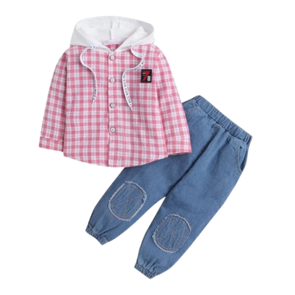 Hopscotch Boy's Cotton Checkered Shirt and Jeans Set