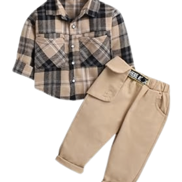 Hopscotch Cotton Blend Boys Plaid Print Shirt And Pant Set