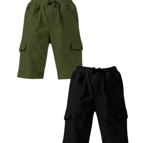 Visit the KiddoPanti Store KiddoPanti Boys Knit Solid Cargo Shorts | 100% Cotton | Comfortable Rib Waistband