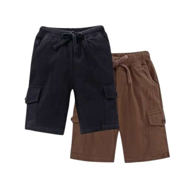 KiddoPanti Boys Knit Solid Cargo Shorts Pack of 2