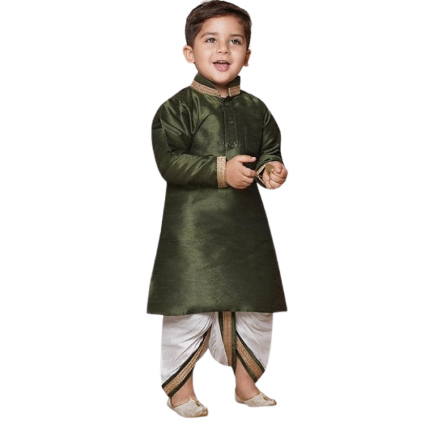 Silk Blend Full Sleeve Solid Dhoti Kurta Set