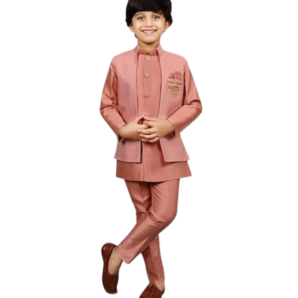 AHHAAAA Kids Ethnic Silk Indian Bollywood Style Print Indo-Western Sherwani Set