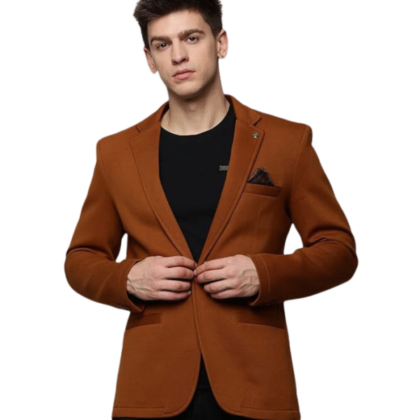 SHOWOFF Men's Notched Lapel Solid Tan Open Front Blazer-LBR-4500_Tan_M