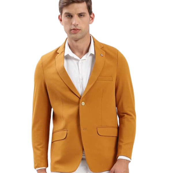 SHOWOFF Men's Notched Lapel Solid Mustard Single-Breasted Blazer-EX-3011_Mustard