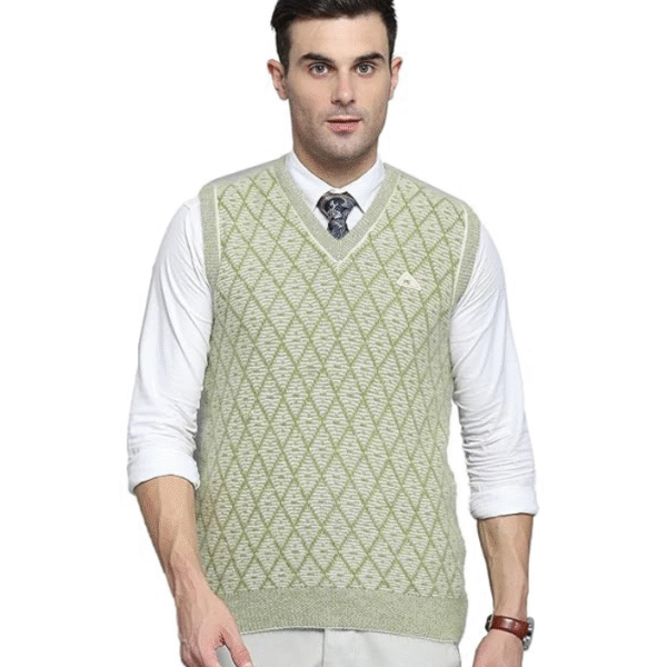 Monte Carlo Mens Self Design Sky Blue V Neck Sleeveless Sweater
