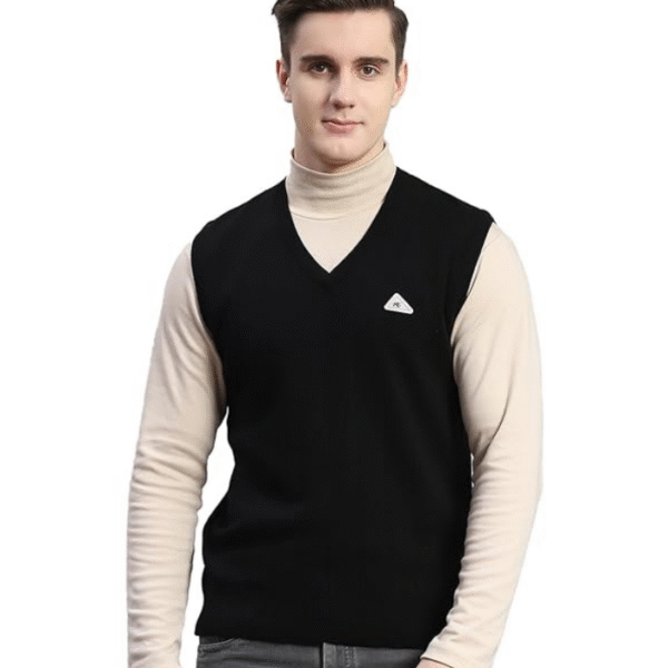 Monte Carlo Mens Solid V Neck Sleeveless Sweater